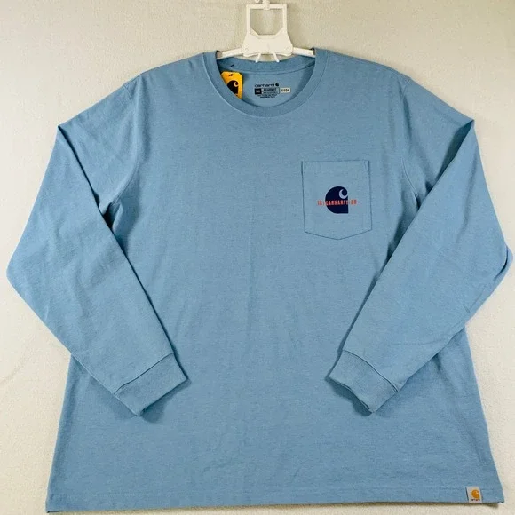NWT Carhartt C Graphic T-Shirt Mens Relaxed Fit Heavyweight Long Sleeve 2XL Blue - Picture 1 of 11